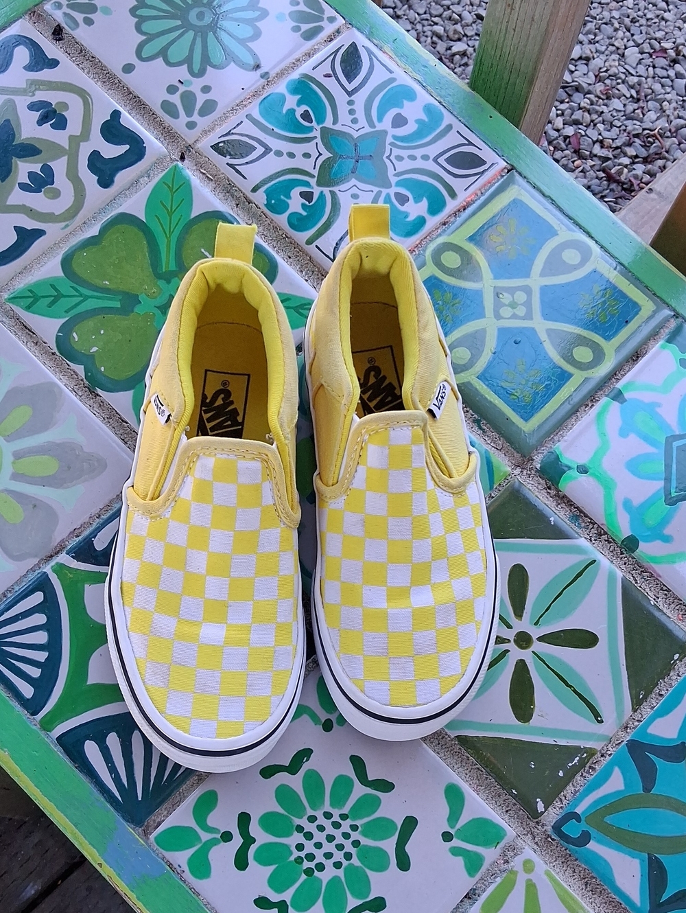 Vans Kids Yellow and White Checkerboard Slip-On Sneakers